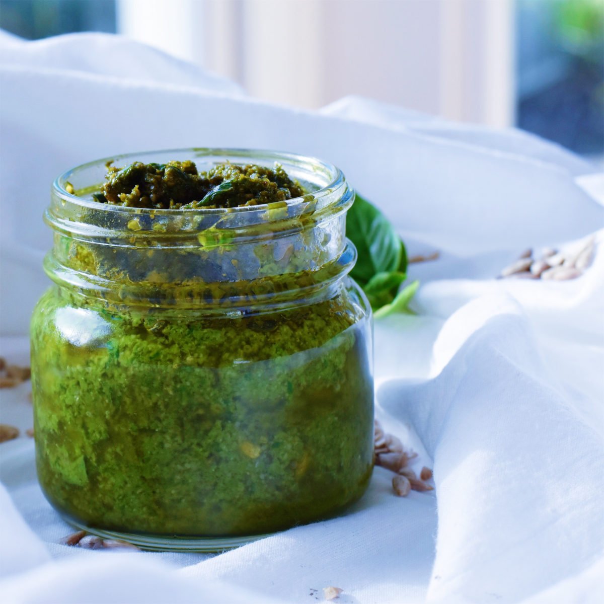 pesto with basil and sunflower seeds