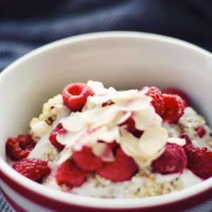Hemp Seed Porridge with Raspberries and Coconut