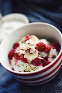 Hemp Seed Porridge with Raspberries and Coconut